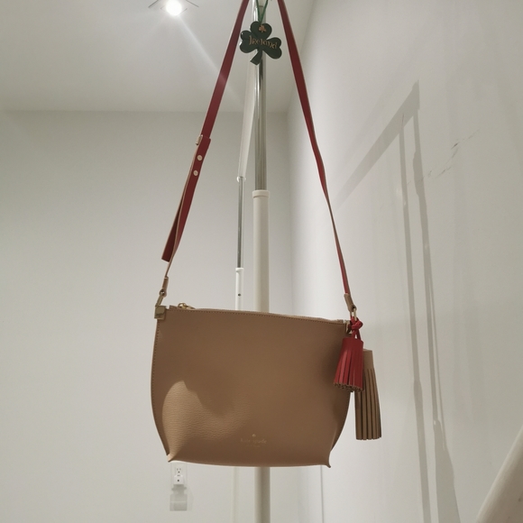 New Kate Spade tan and red leather cross body bag - Picture 6 of 10